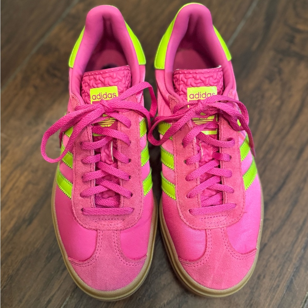 adidas Gazelle Pink & Neon Green Sneakers - Picture 2 of 10